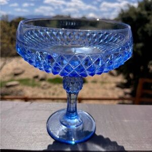 SOLD Blue Diamond Point Pedestal Compote Candy Dish Indiana Glass 7.25"